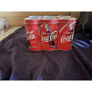 COCA COLA SIX PACK METAL TIN / CONTAINER / TRINKET BOX... WITH COVER.